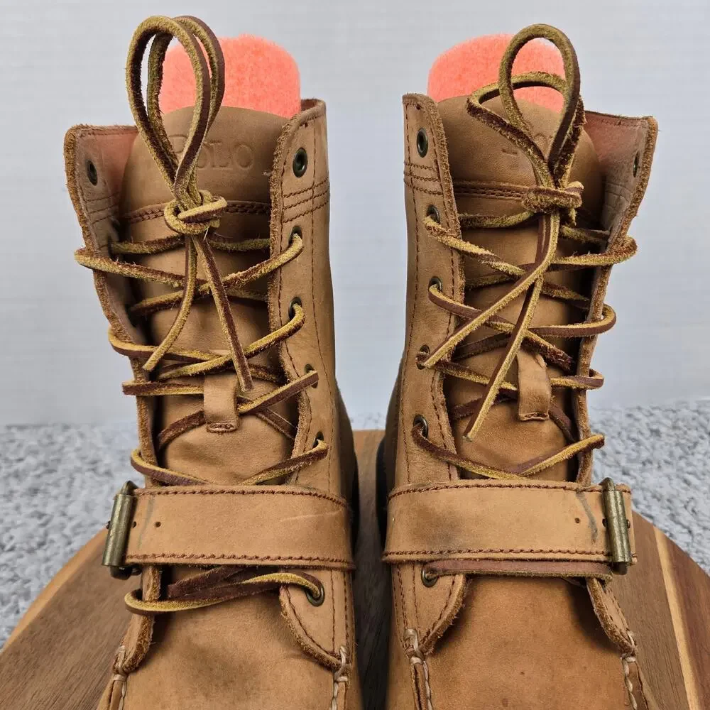 Polo Ralph Lauren Men 9.5D Ranger Brown Leather Buckle Strap Casual Moc Toe Boot